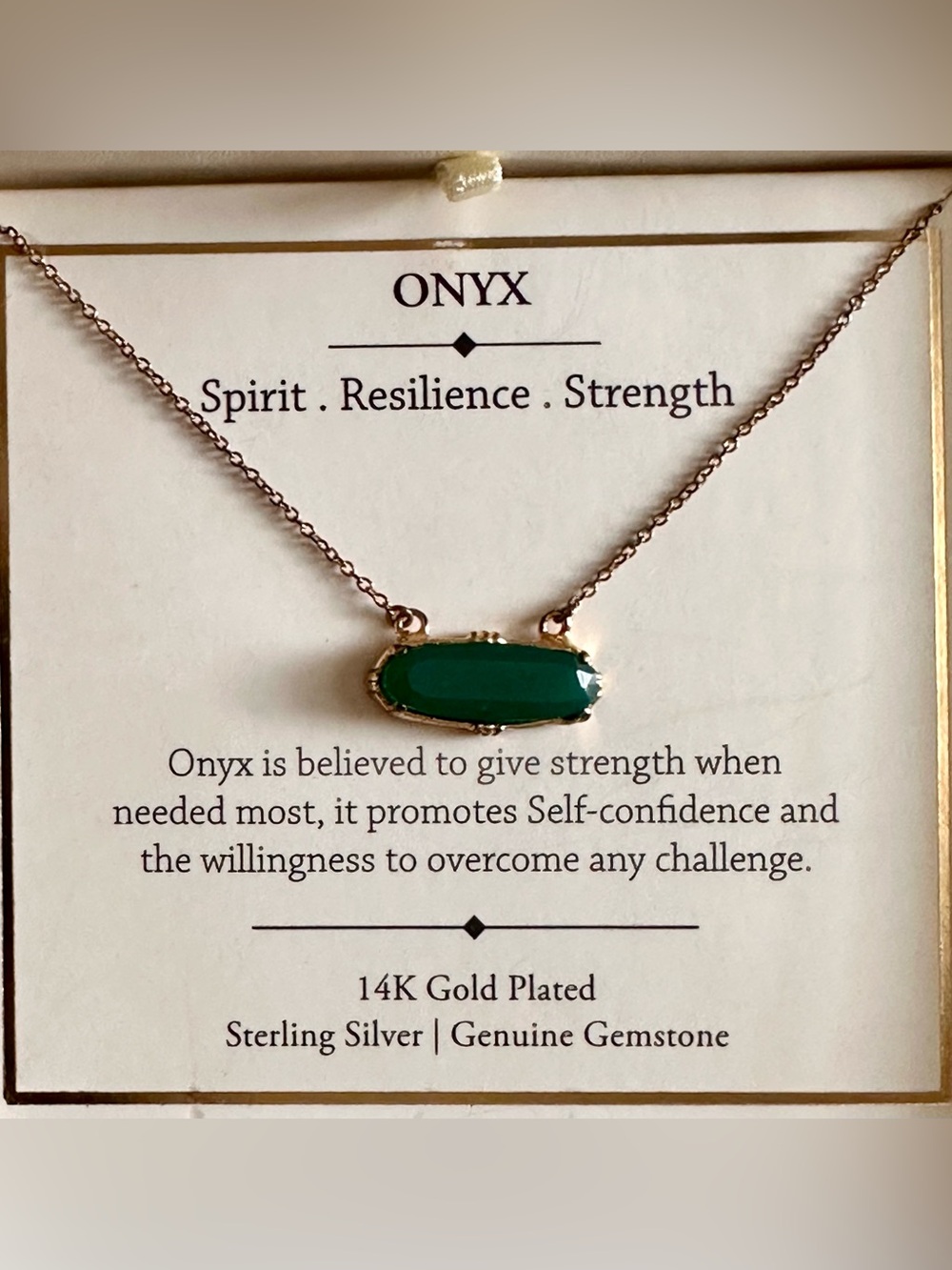 14K Gold-Plated Necklace with Emerald Green Oval Onyx Gemstone